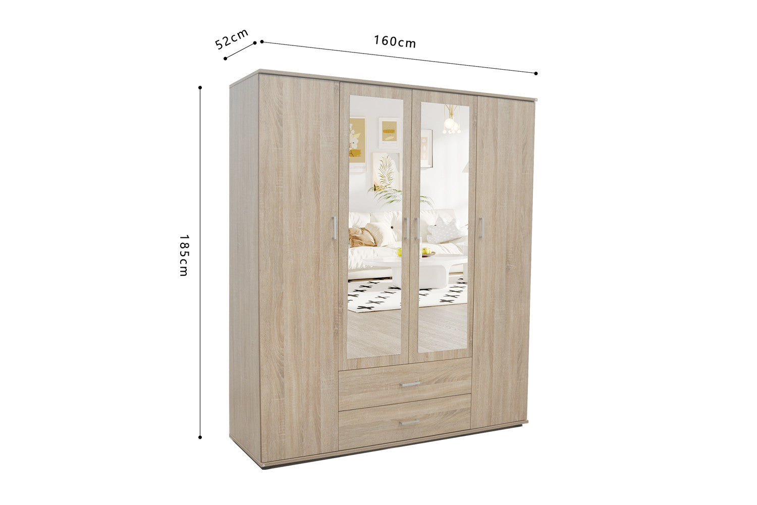 Wardrobe 'Marc' 4 doors with 2 mirrors Sonoma