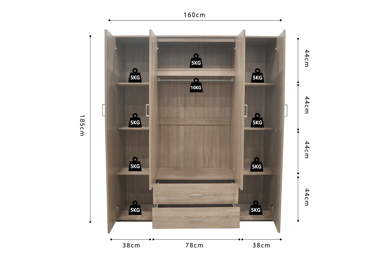 Wardrobe 'Marc' 4 doors with 2 mirrors Sonoma