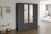 Wardrobe 'Marc' 4 doors with 2 mirrors Dark gray