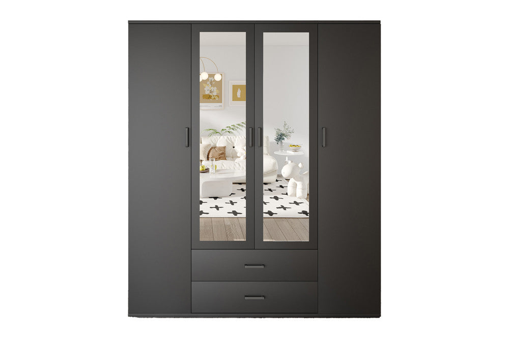 Wardrobe 'Marc' 4 doors with 2 mirrors Dark gray