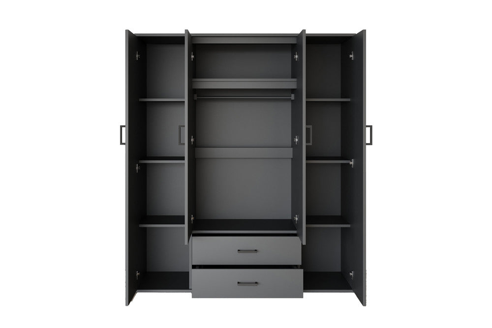 Wardrobe 'Marc' 4 doors with 2 mirrors Dark gray