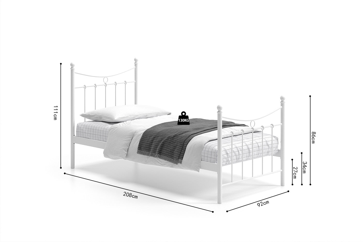 Bed 'Sacha' 90x200 with slatted base White