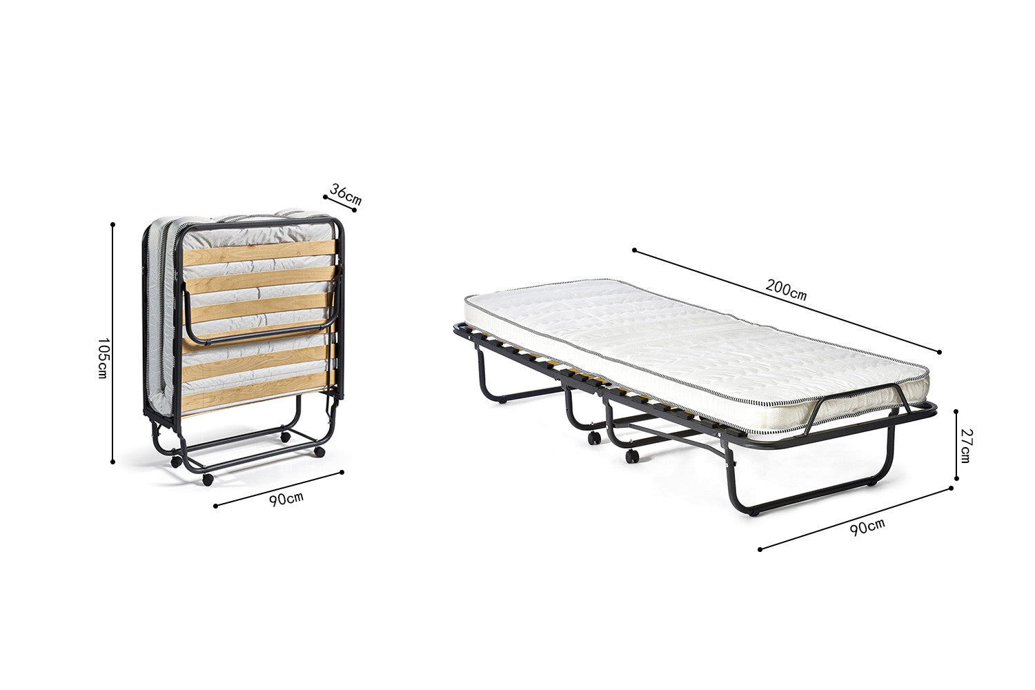 Folding bed 'Bruxelles' 90x200 cm metal Black