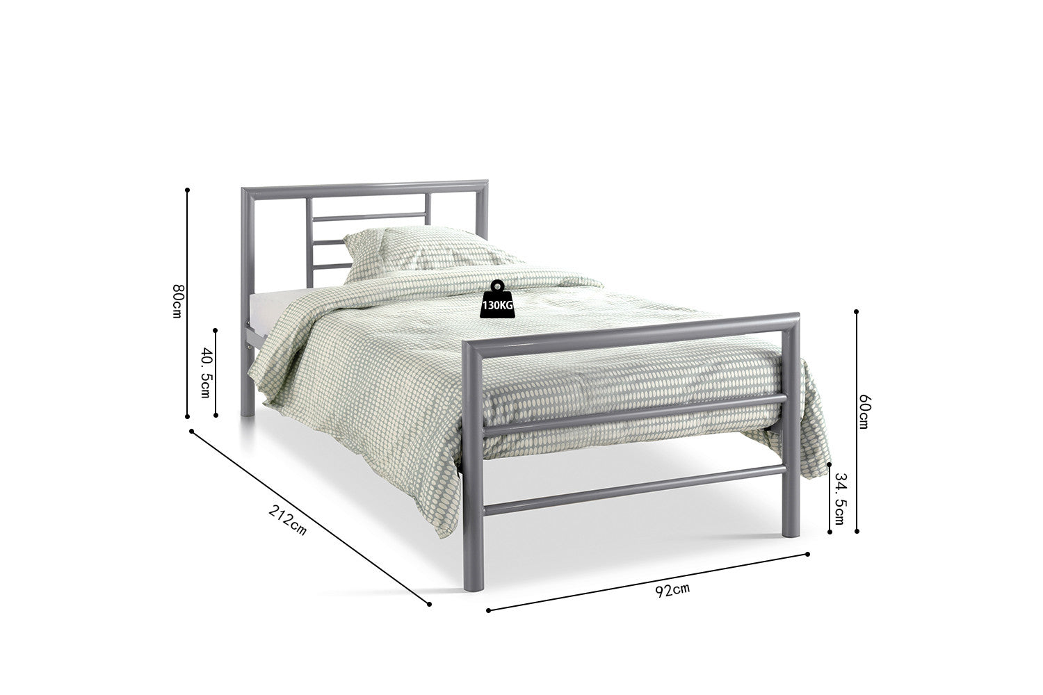 Bed 'Sandro' 90x200 with slatted base Gray