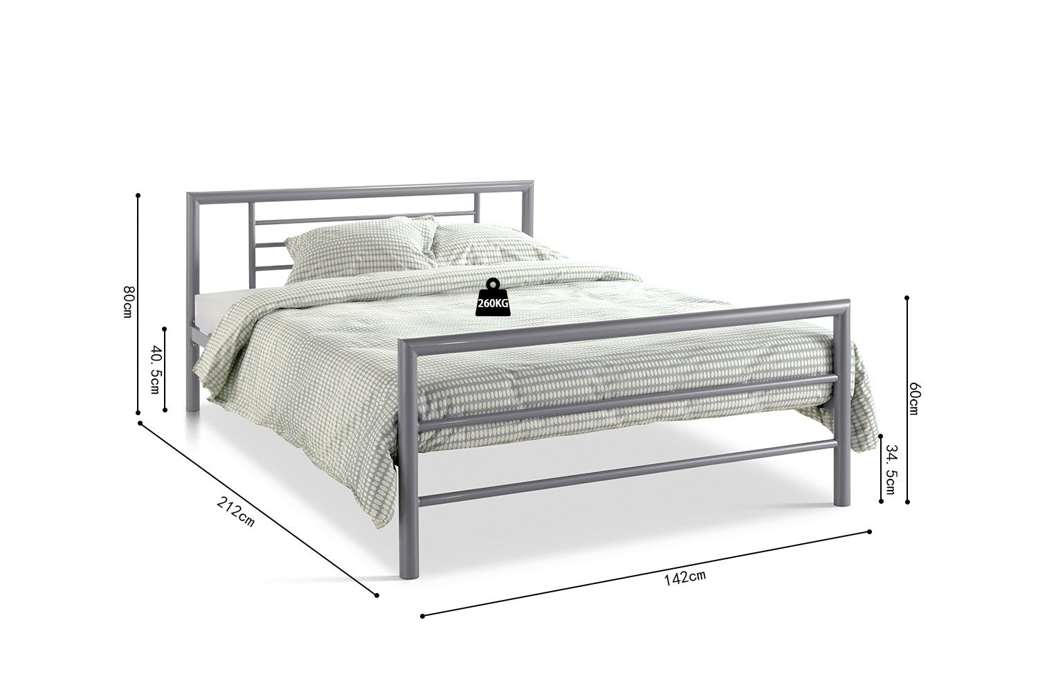 Bed 'Sandro' 140x200 with slatted base Gray