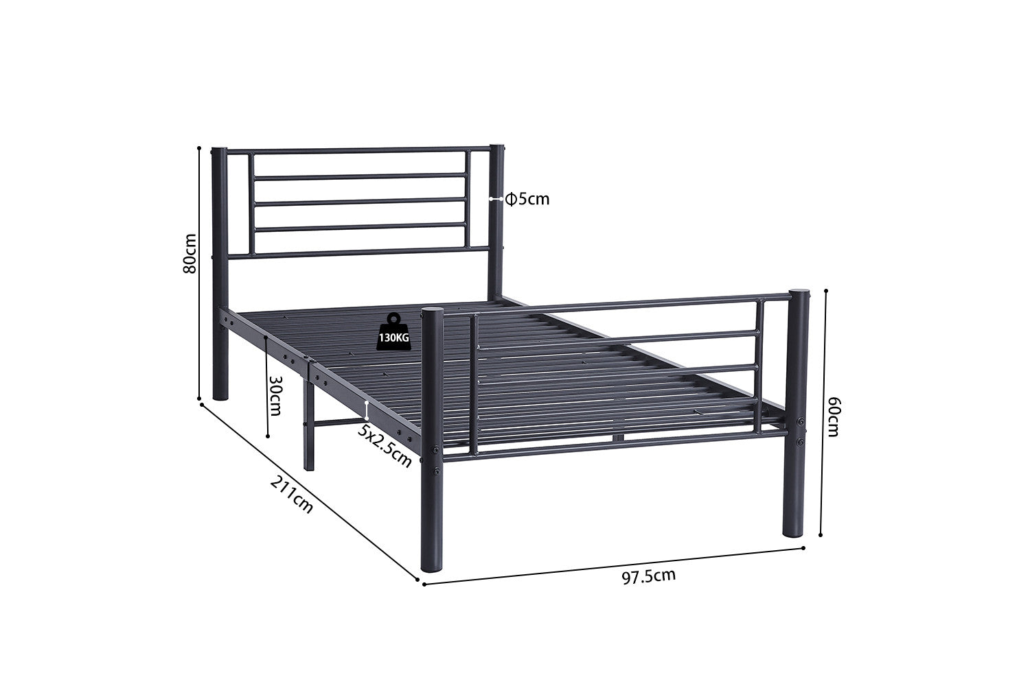 Bed 'Sammy' 90x200 Metal Dark Gray