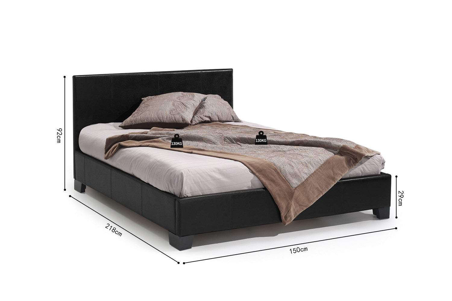 Bed 'Roma' 140x200 with slatted base PU Black