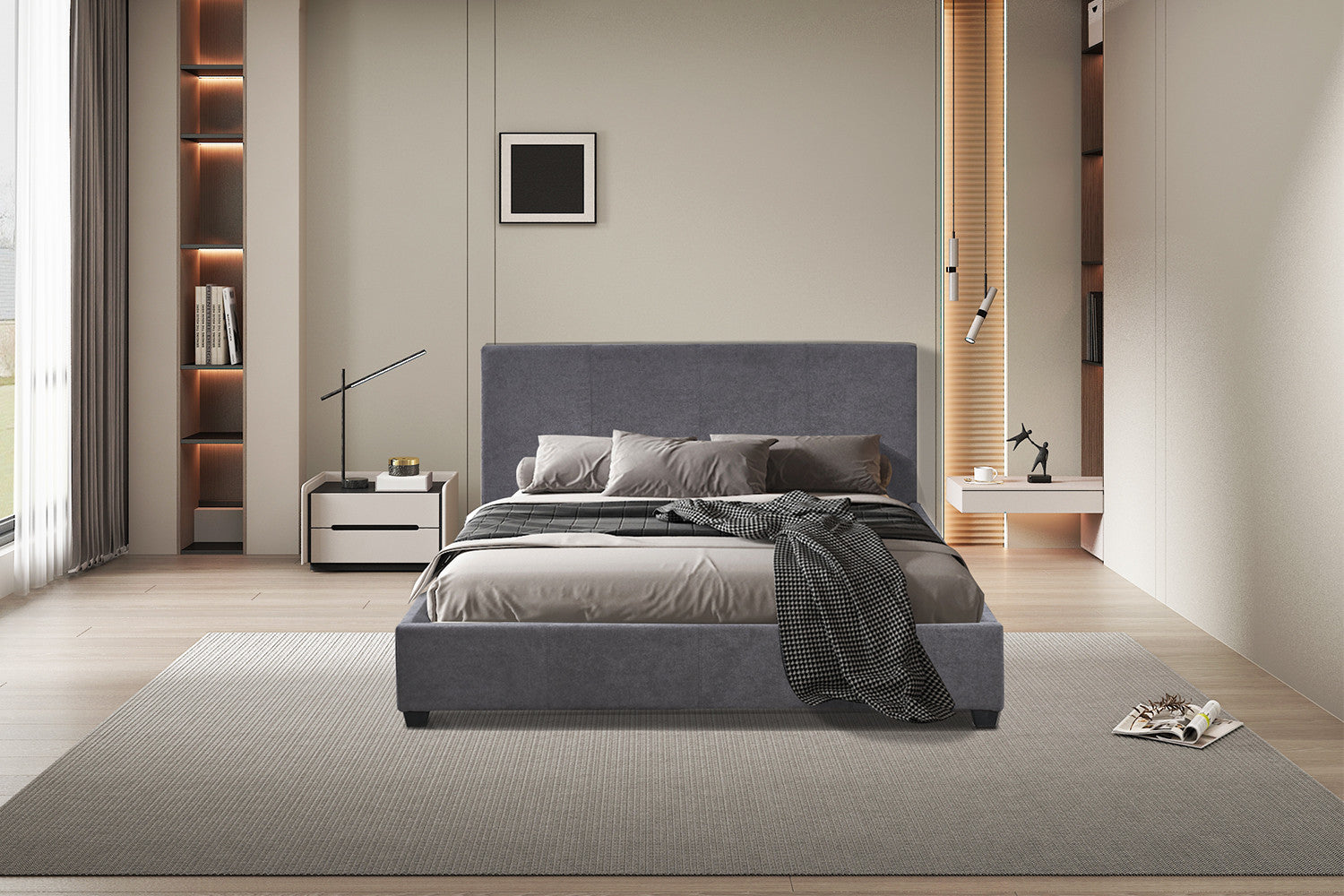 Bed 'Roma' 140x200 met lattenbodem Stof Grijs