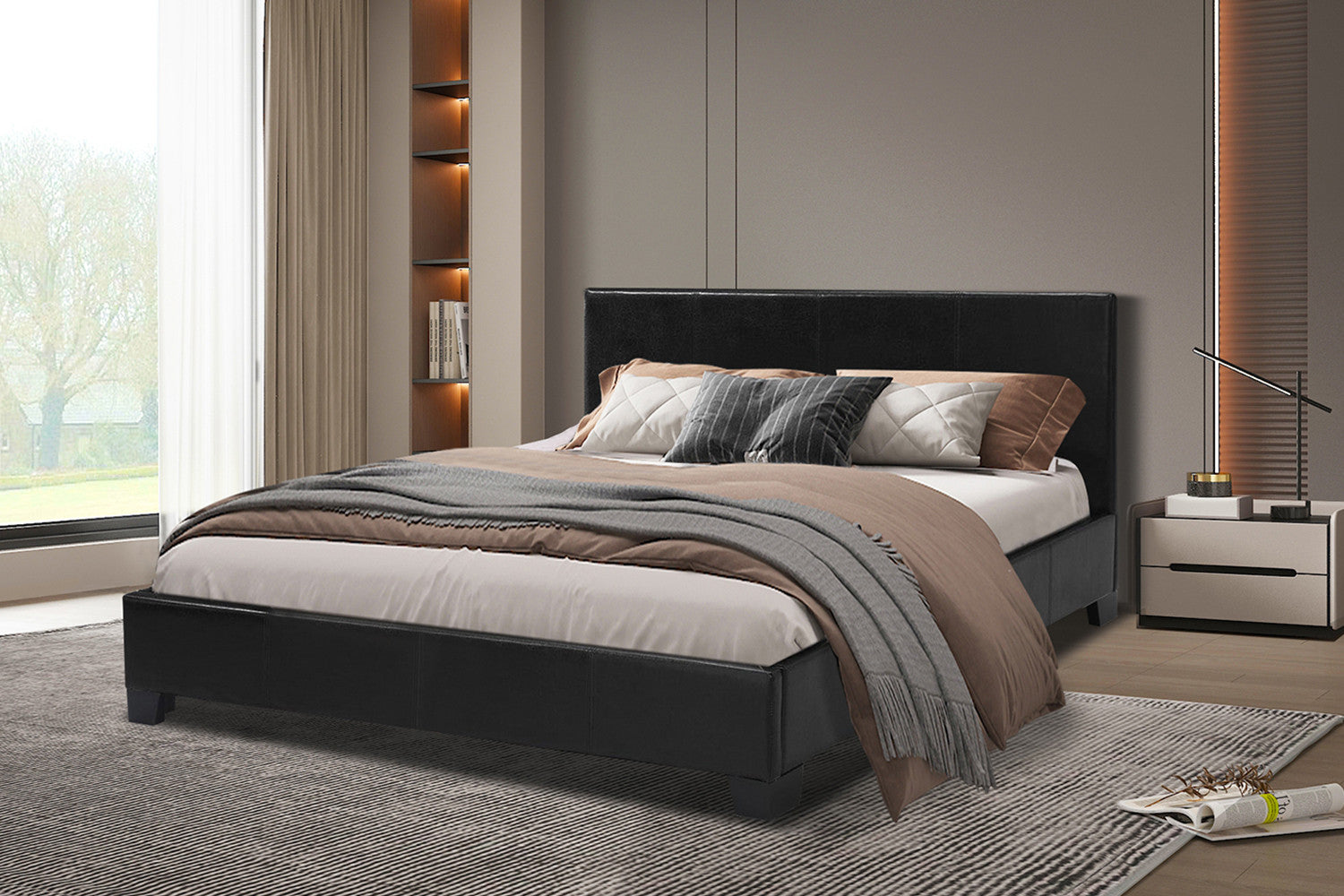 Bed 'Roma' 160x200 met lattenbodem PU Zwart