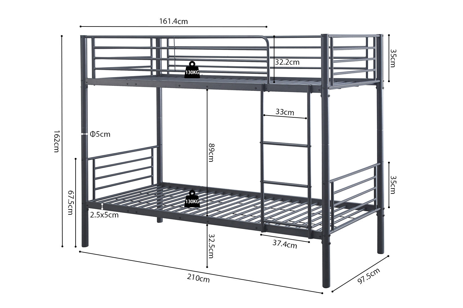 Bunk bed 'Sammy' 90x200 Splittable Metal Dark Gray