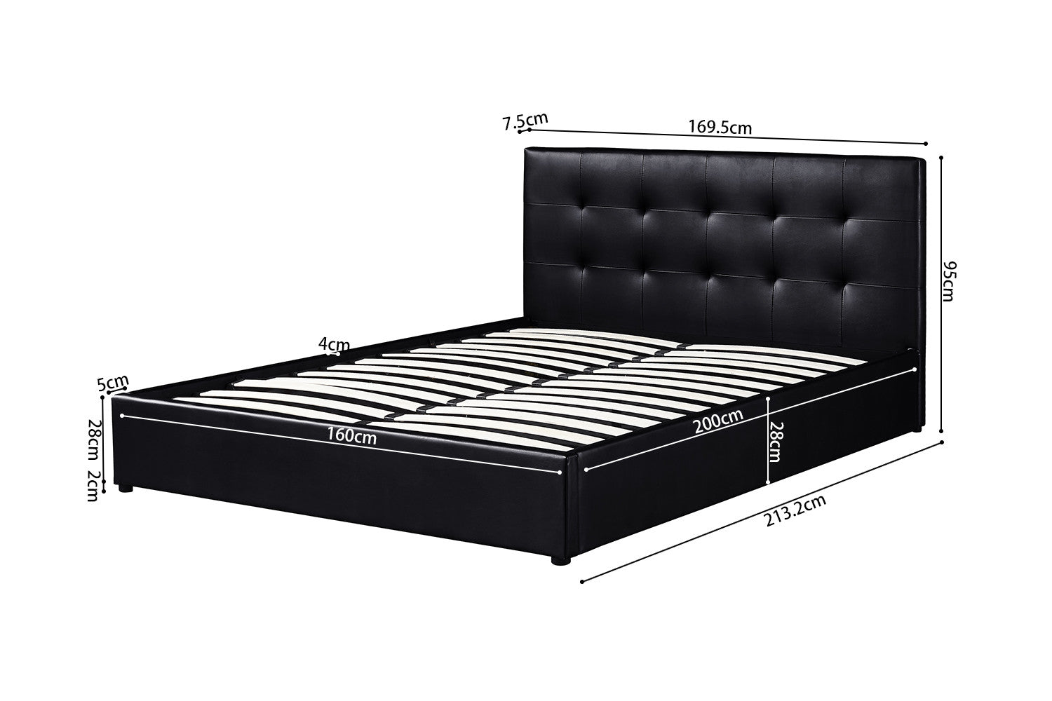 Bed with suitcase 'Porto' 160x200 with slatted base PU Black