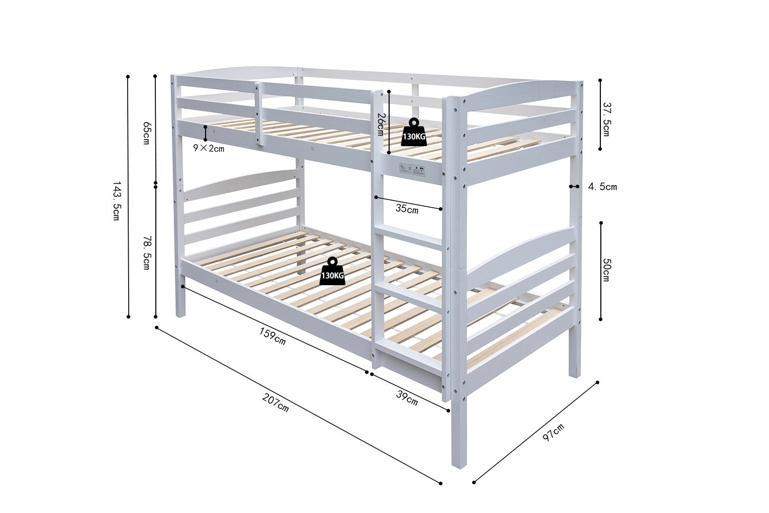 Bunk bed 'Roy' 90x200 Splittable White