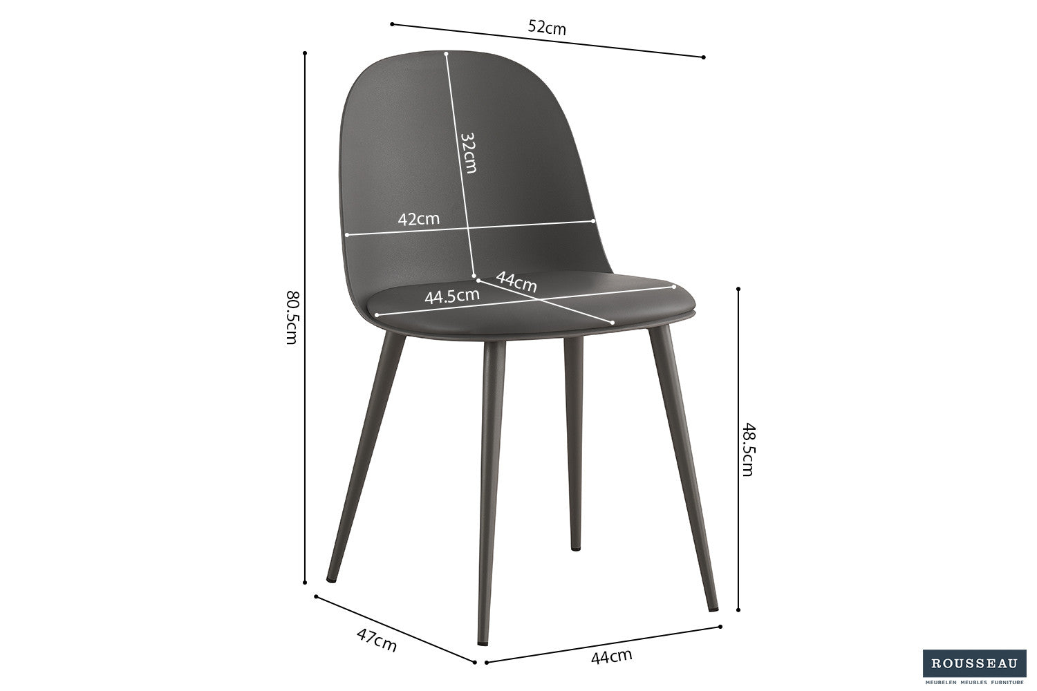 Chair 'Jasmin' Seat PP cushion PU Gray