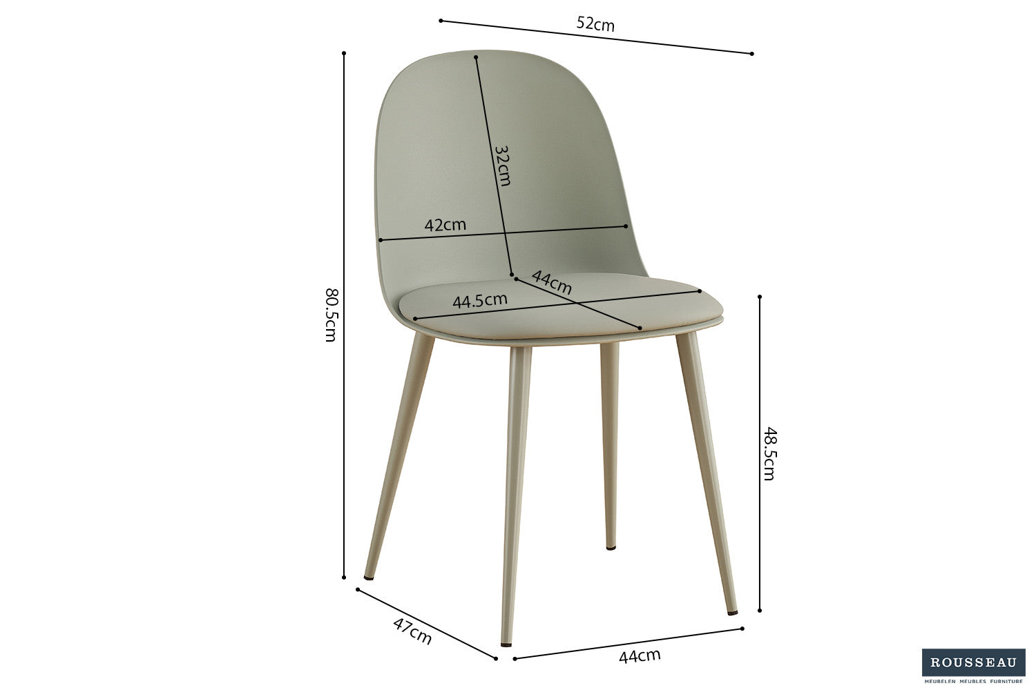 Chair 'Jasmin' Seat PP cushion PU Gray-green