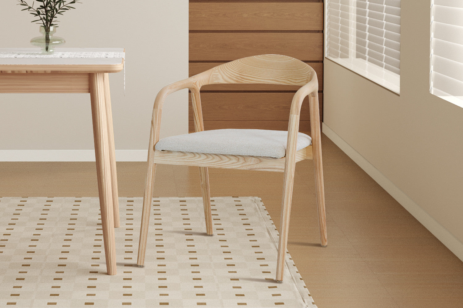 NEW - Chair 'Claire' Ash Wood Natural Fabric Ote Milan 103 Beige