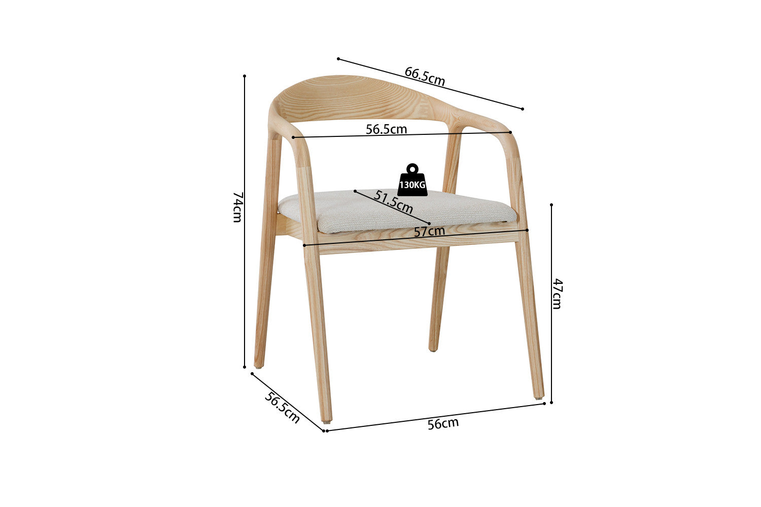 NEW - Chair 'Claire' Ash Wood Natural Fabric Ote Milan 103 Beige