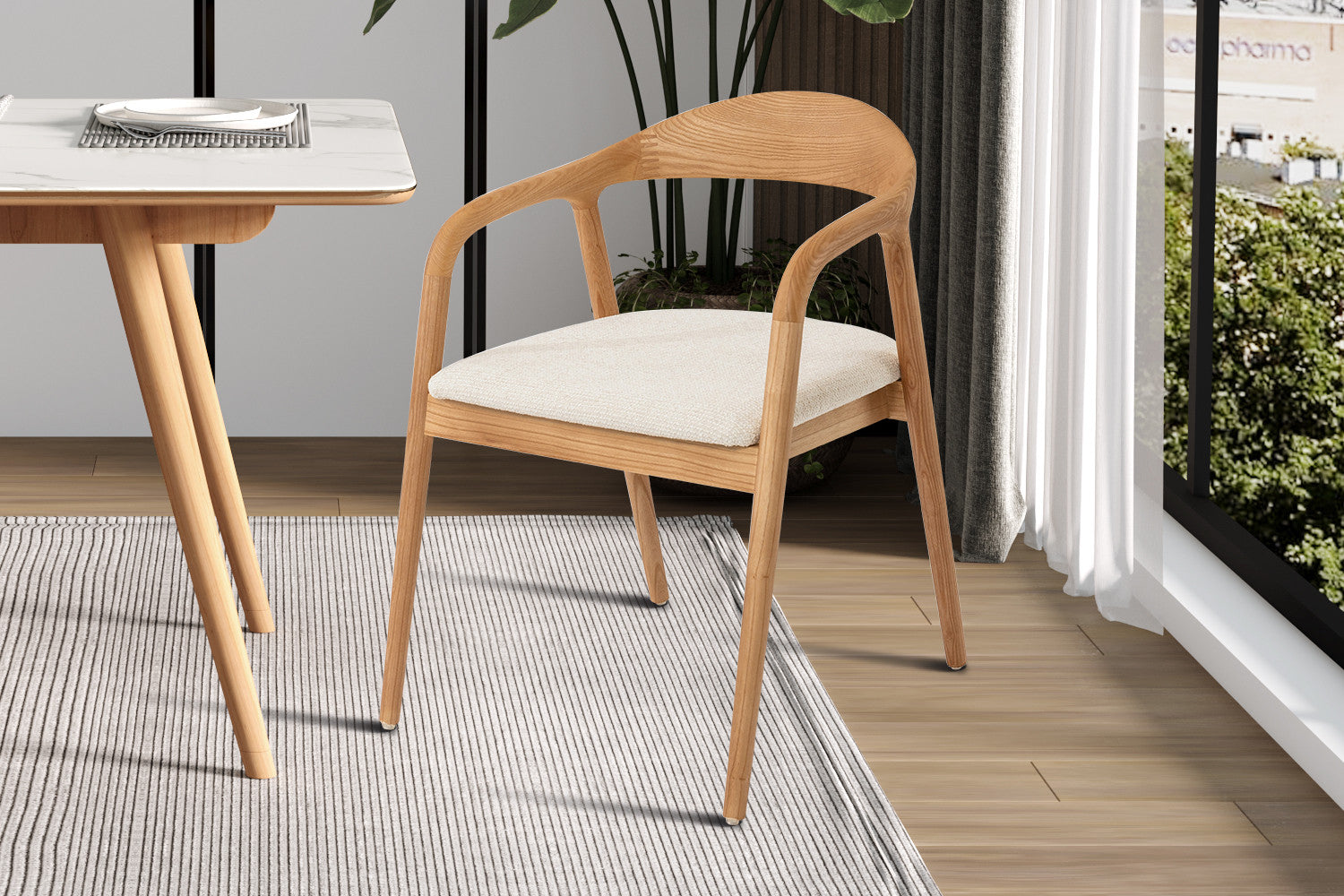 NEW - Chair 'Claire' Ash Wood Natural Fabric Ote Milan 103 Beige