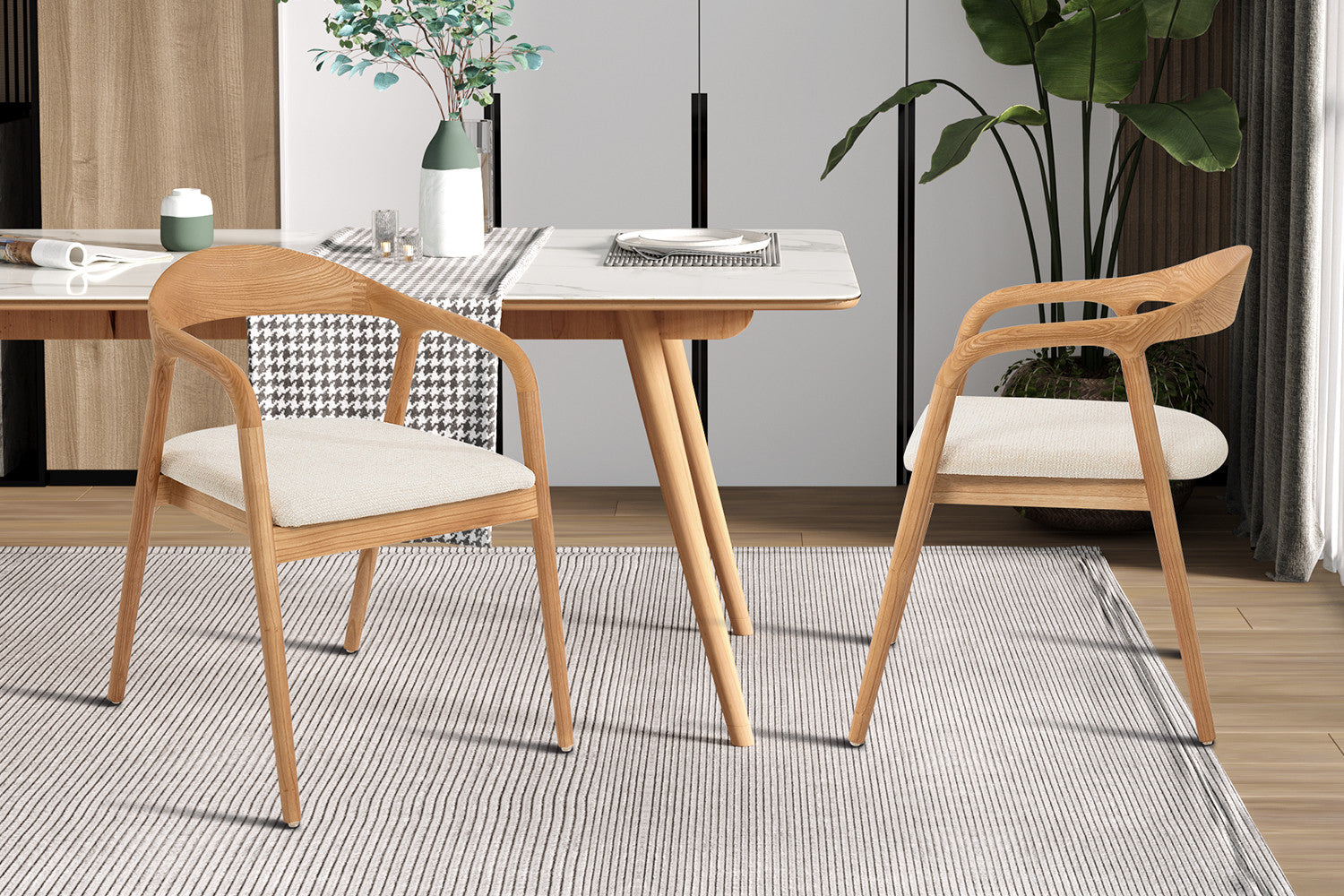 NEW - Chair 'Claire' Ash Wood Natural Fabric Ote Milan 103 Beige