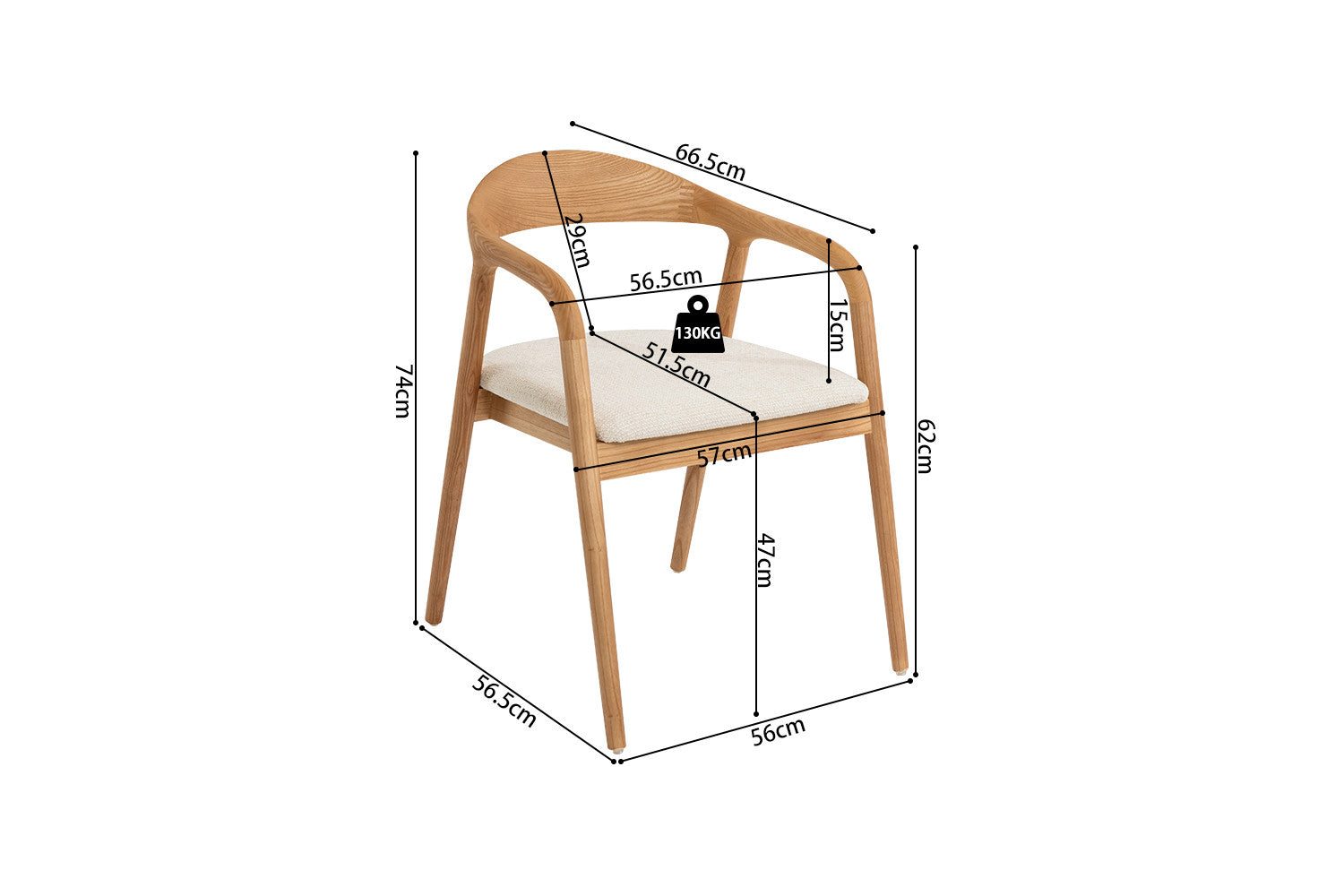 NEW - Chair 'Claire' Ash Wood Natural Fabric Ote Milan 103 Beige