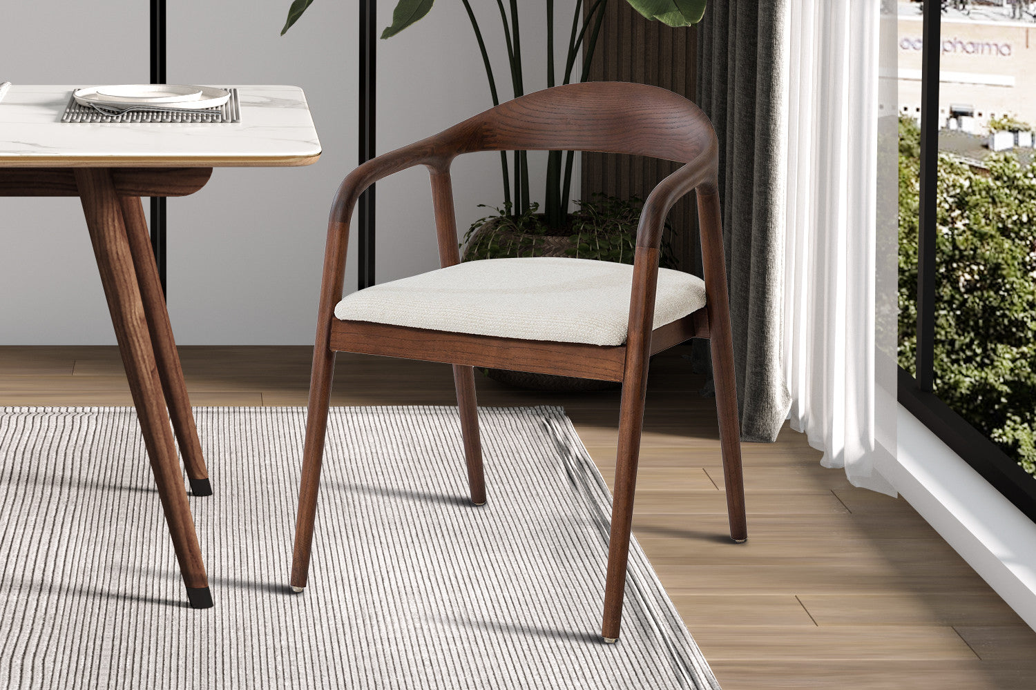 NEW - Chair 'Claire' Ash Wood Walnut Fabric Ote Milan 103 Beige