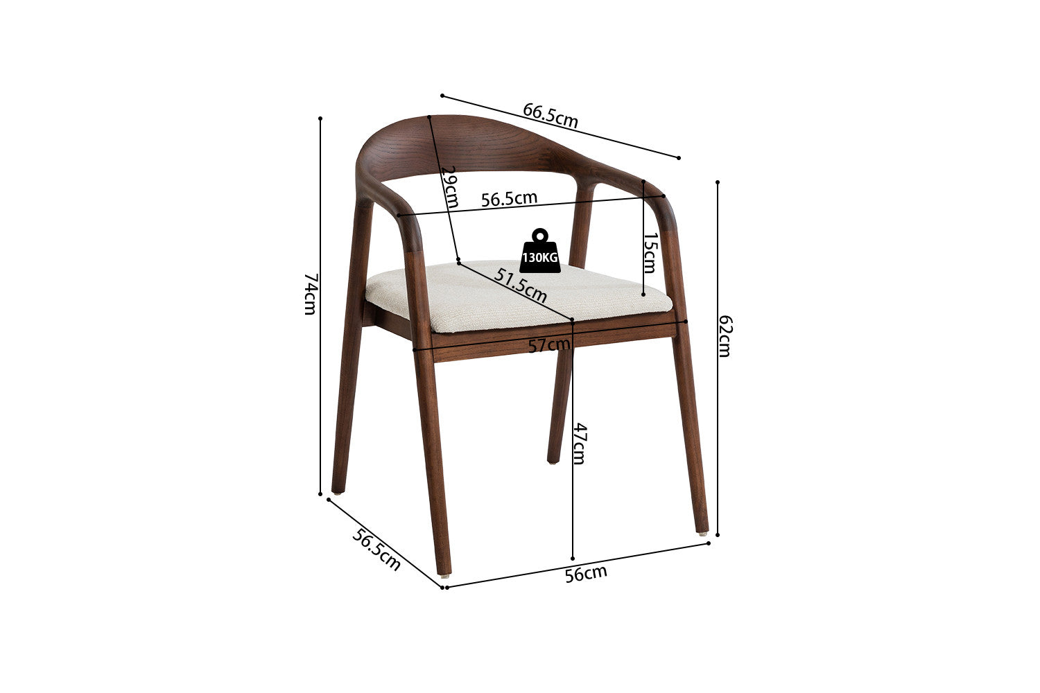 NEW - Chair 'Claire' Ash Wood Walnut Fabric Ote Milan 103 Beige