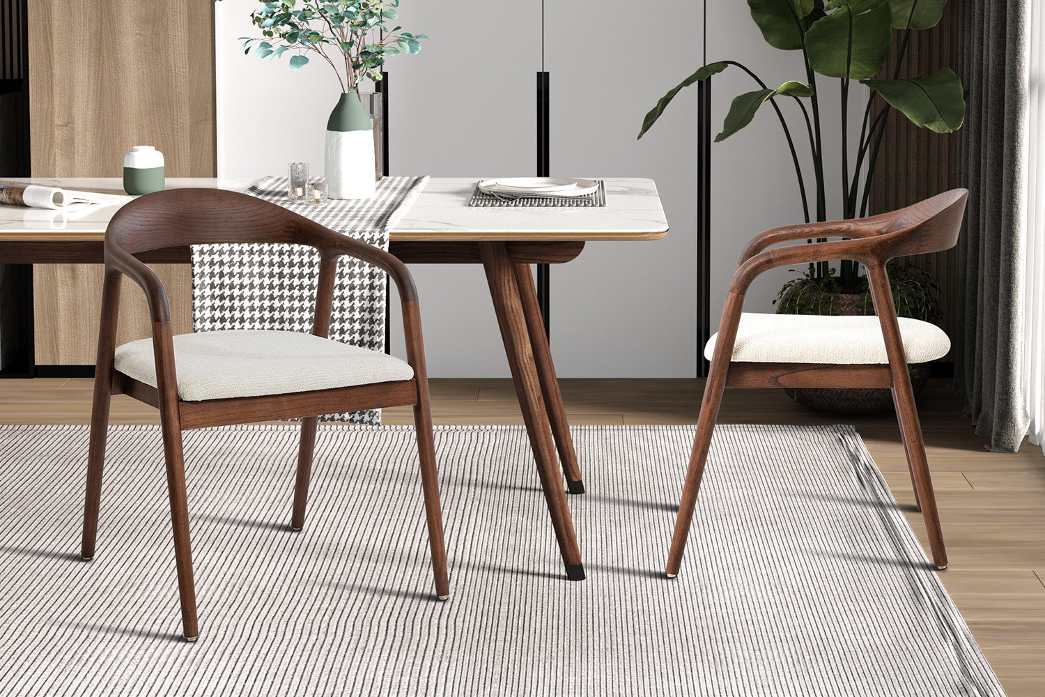 NEW - Chair 'Claire' Ash Wood Walnut Fabric Ote Milan 103 Beige