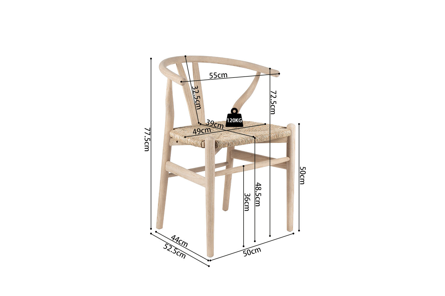 NEW - Chair 'Bart' Elm Wood with woven seat