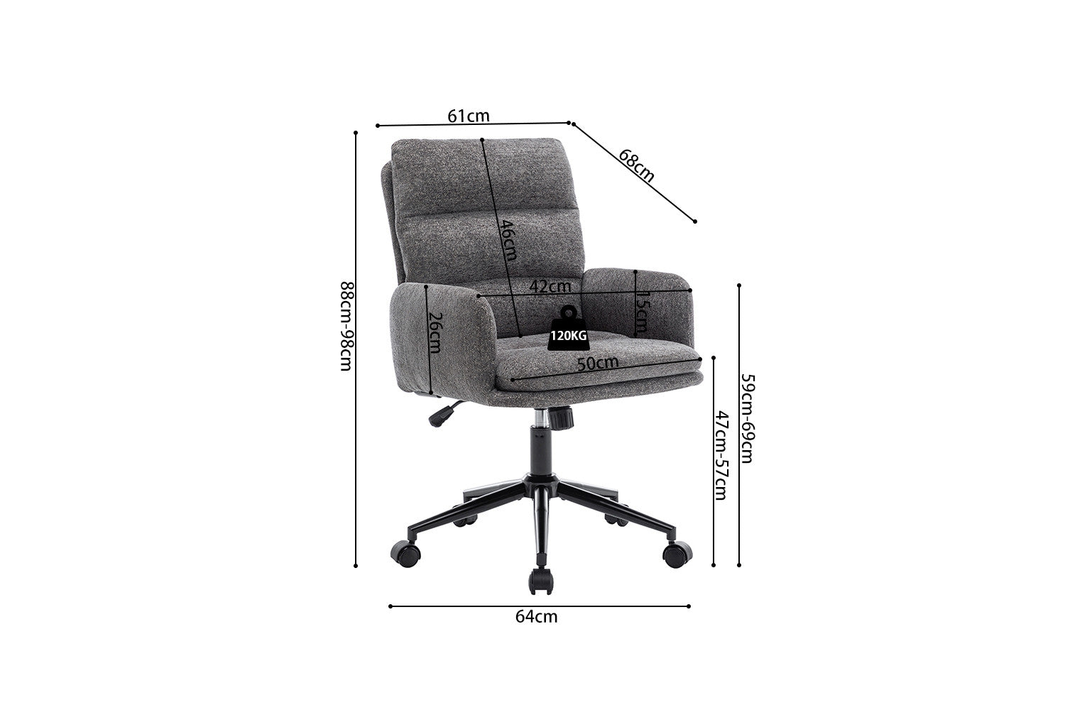Office chair 'Aimé' Fabric Fabb Raven 13 Dark Gray